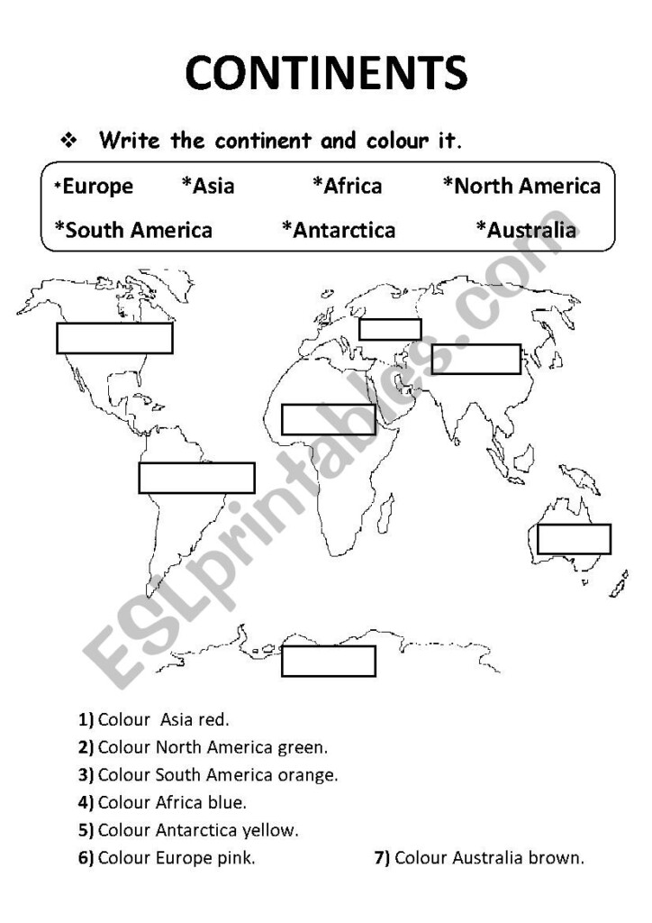 Continents Worksheet Printable