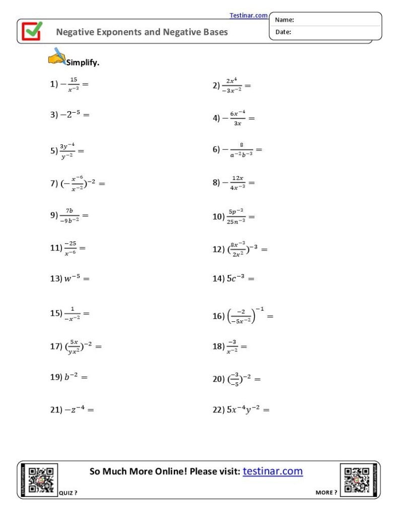 Free Negative Exponents Worksheet Printable Download Free Negative 
