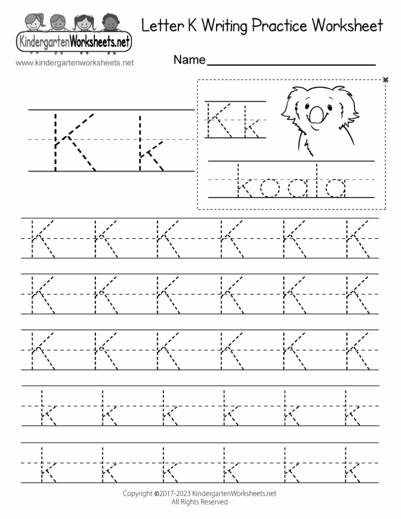 Free Printable Letter K Writing Practice Worksheet For Kindergarten