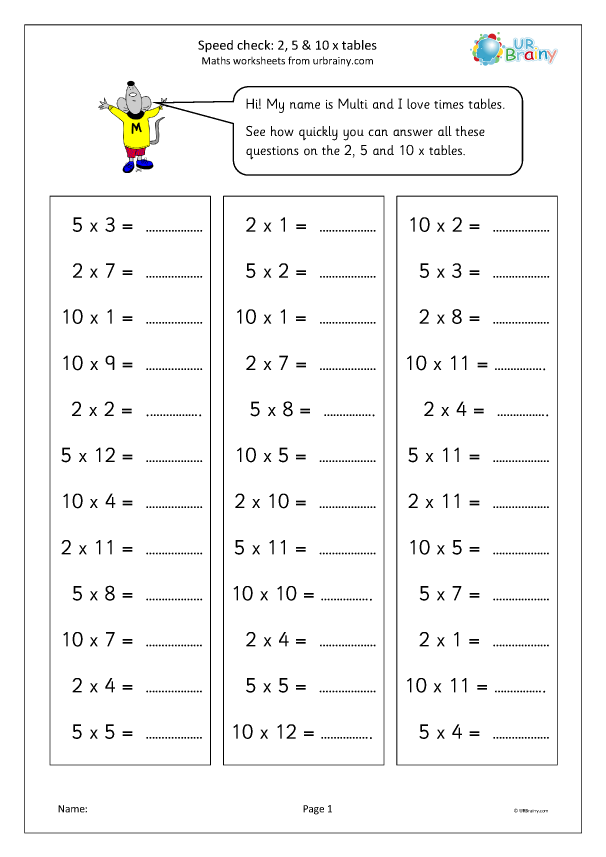 Free Printable Times Tables Worksheets 50 OFF
