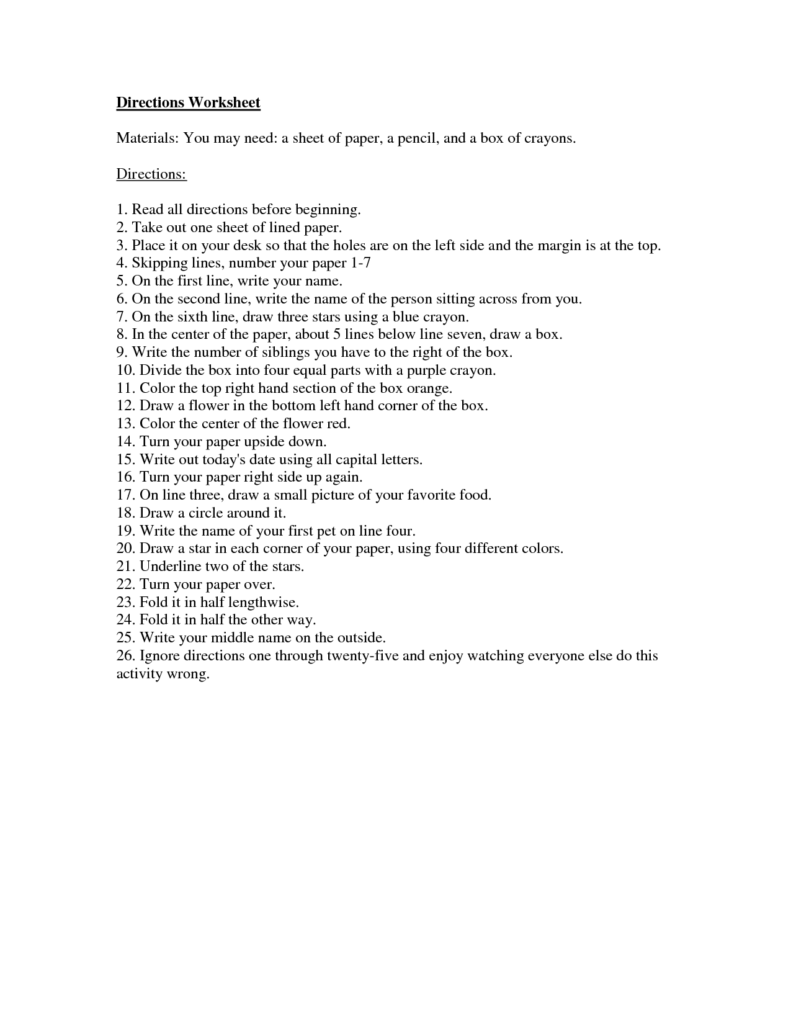 14 Free Printable Following Directions Worksheet Free PDF At 
