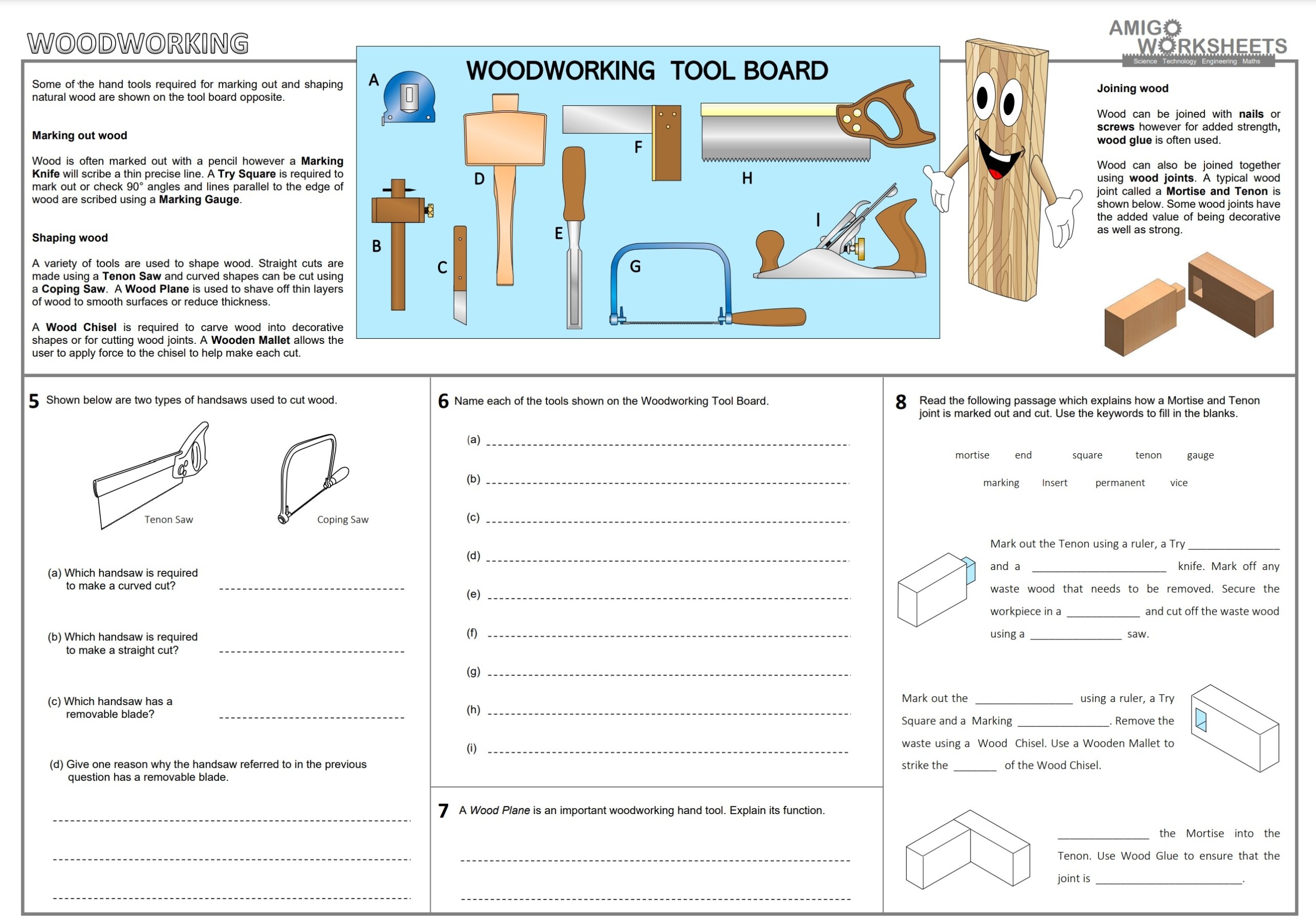 2 X Cutting Tools Wordsearch Puzzle Sheet Keywords Woodwork Wood