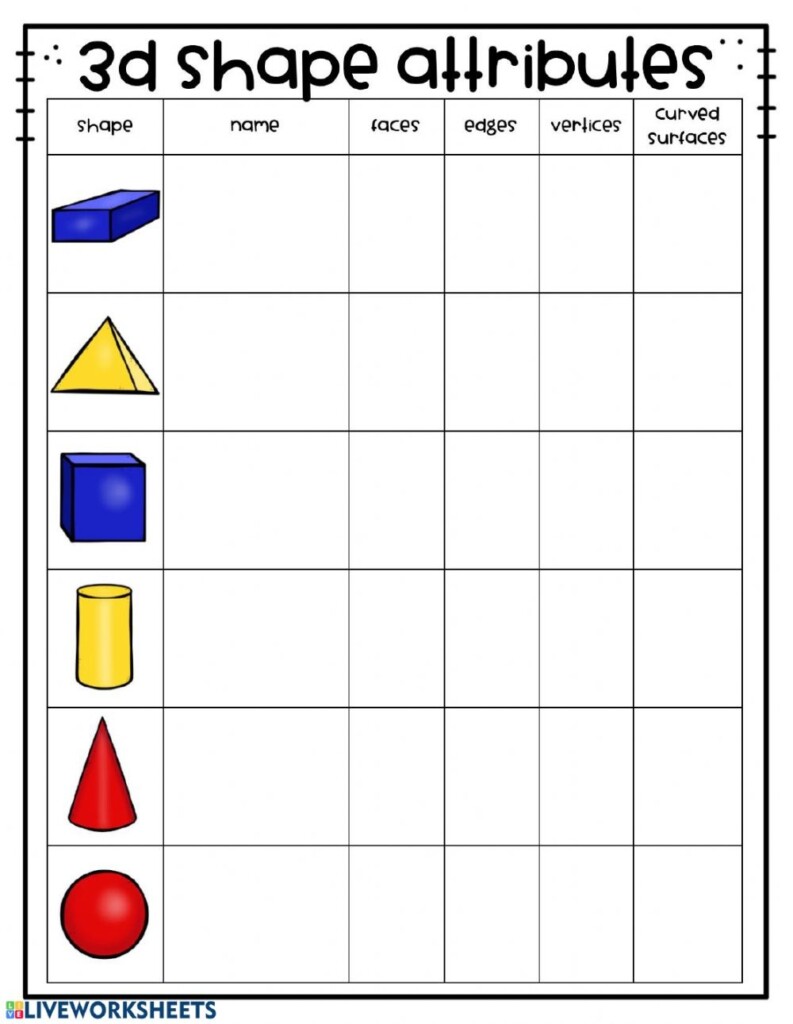 3D Shapes Printable Worksheets
