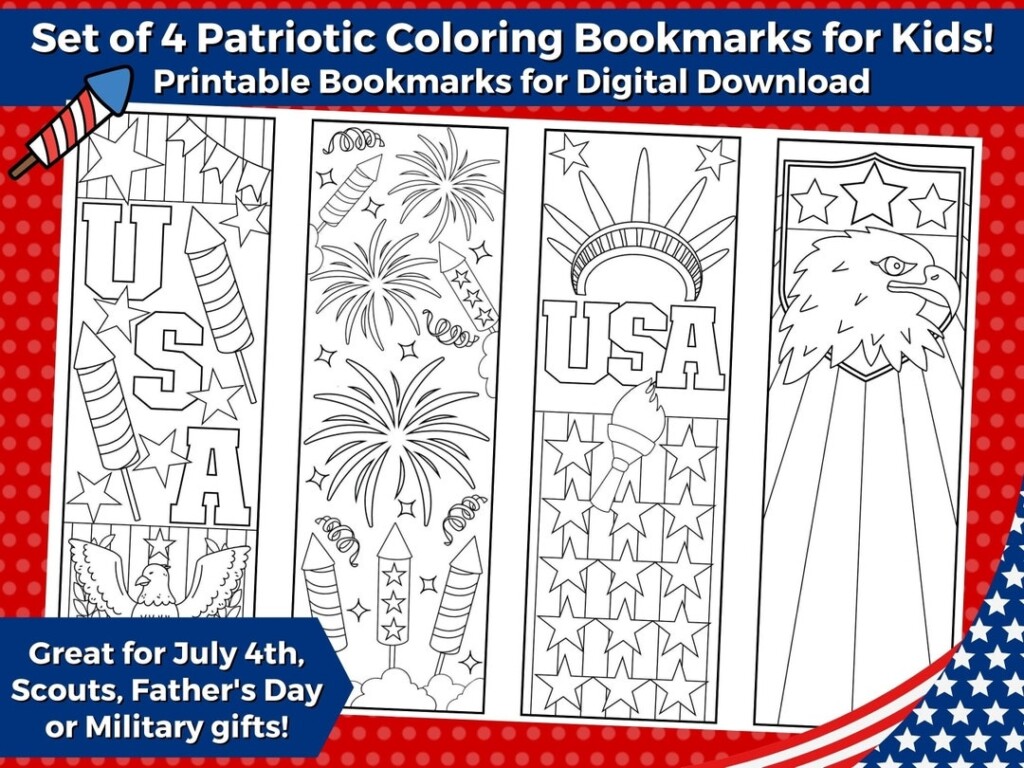 4th Of July Printable Coloring Bookmarks For Kids instant Downloadcolor 