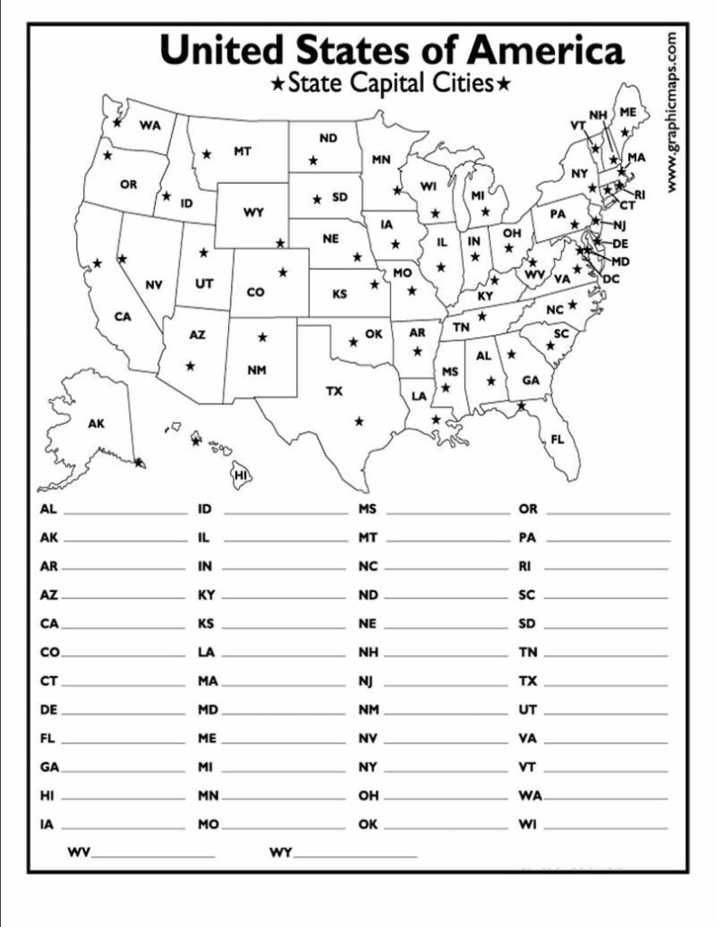 50 States And Capitals Worksheet School States Capitals United 