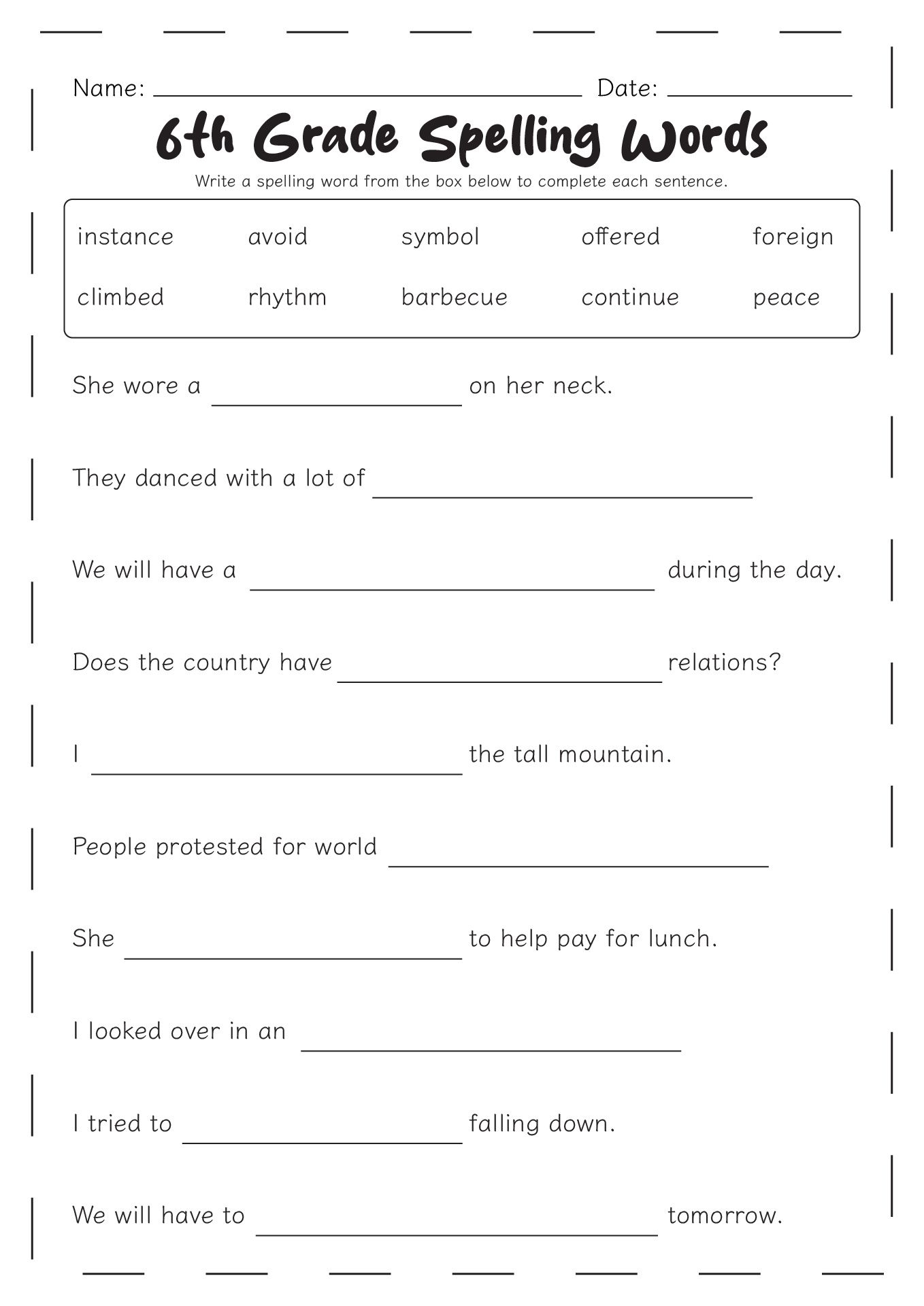 6th Grade Spelling Words Worksheets Grade Spelling 6th Grade