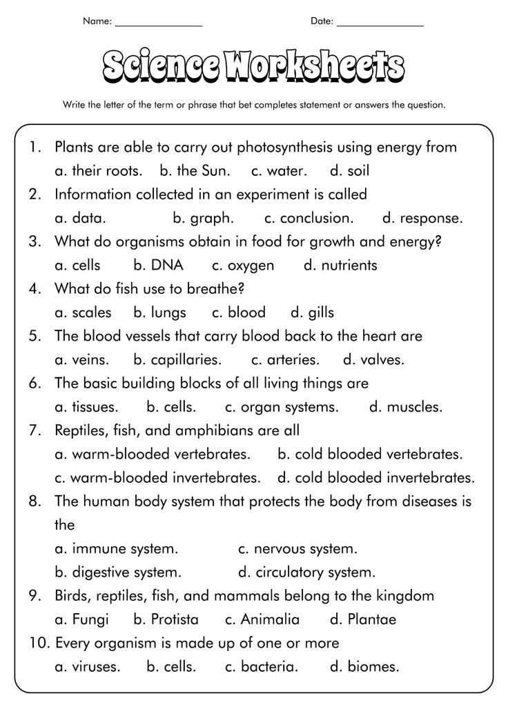 7th Grade Life Science Worksheets Science Worksheets Free Science