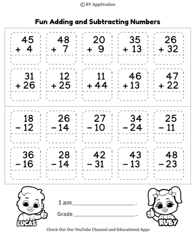 Addition And Subtraction Worksheets Kindergarten Printable Free 
