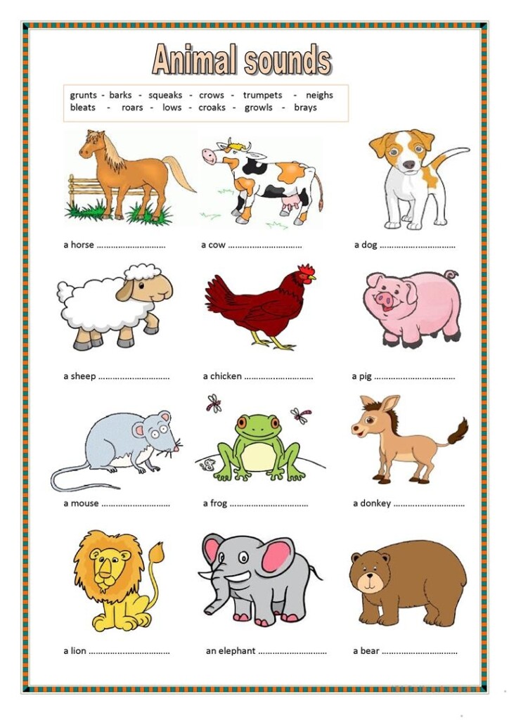 Animal Sounds Worksheets For Kindergarten