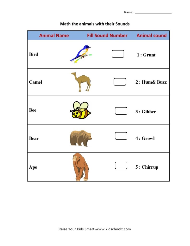 Animal Sounds Worksheets For Kindergarten