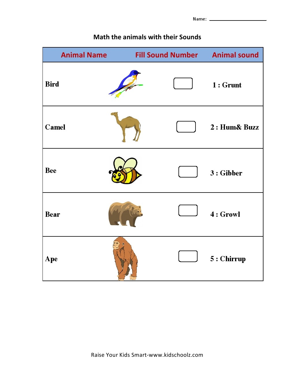 Animal Sounds Worksheets For Kindergarten