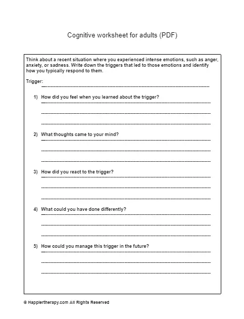 Anxiety PTSD CBT Worksheet Bundle CBT For Adults Cognitive 