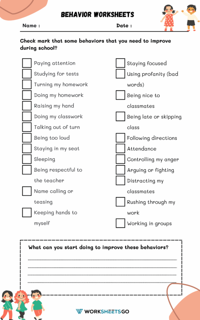 Behavior Worksheets WorksheetsGO