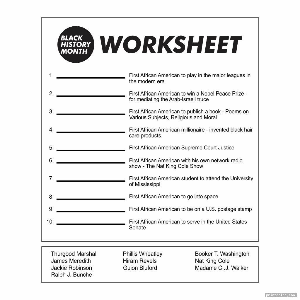 Black History Month Worksheets Free Printable Ronald Worksheets