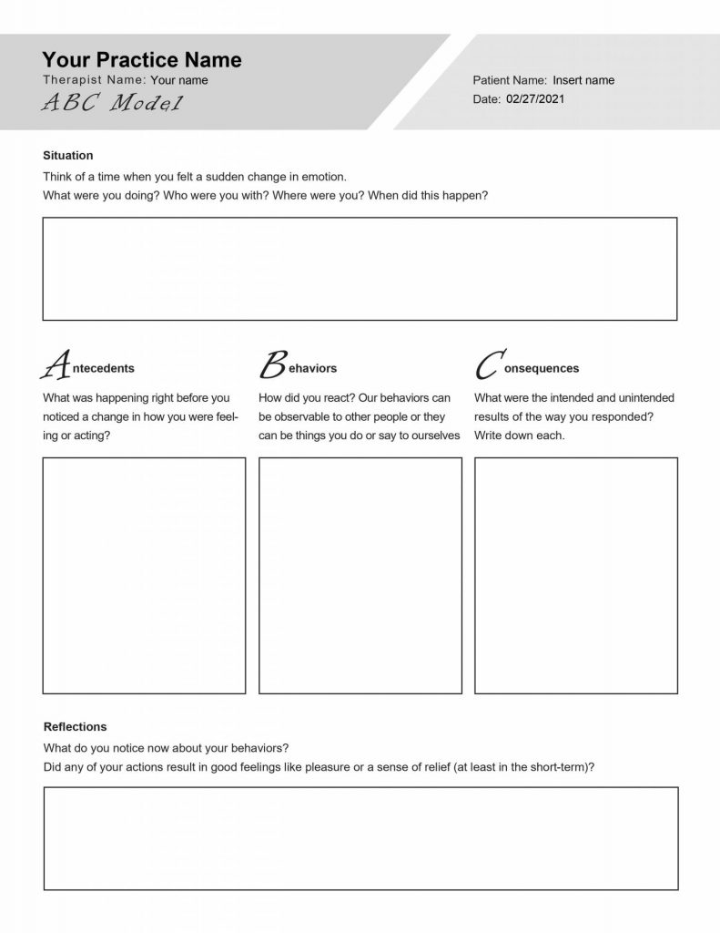 CBT ABC Model Worksheet Editable Fillable Printable PDF 