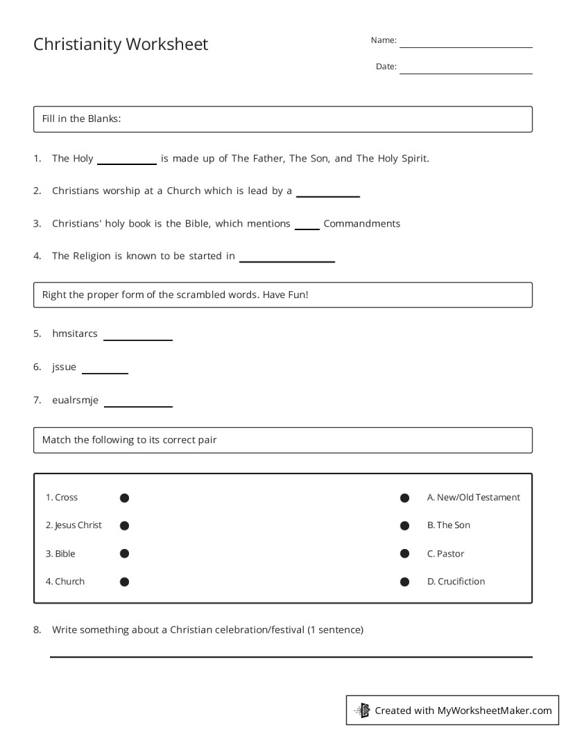 Christianity Worksheet My Worksheet Maker Create Your Own Worksheets