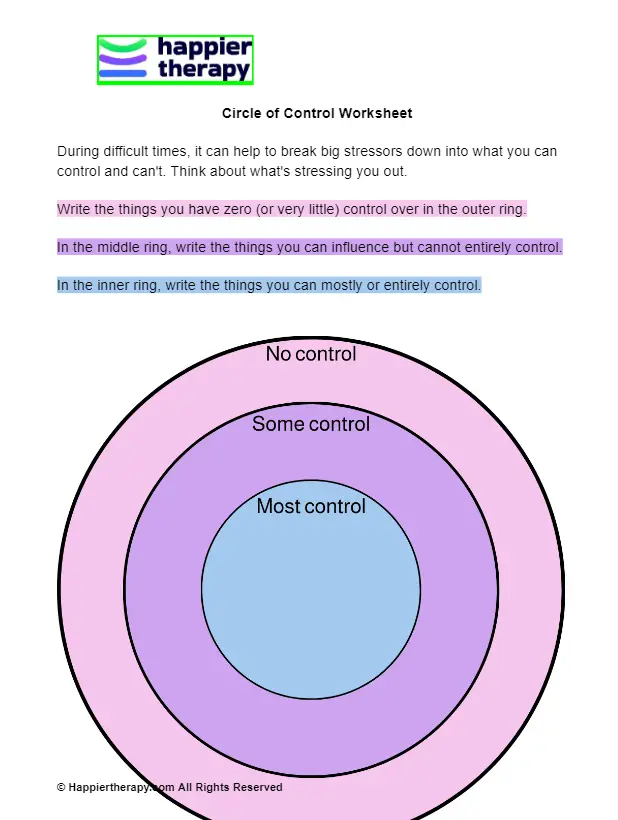 Circle Of Control Worksheet HappierTHERAPY