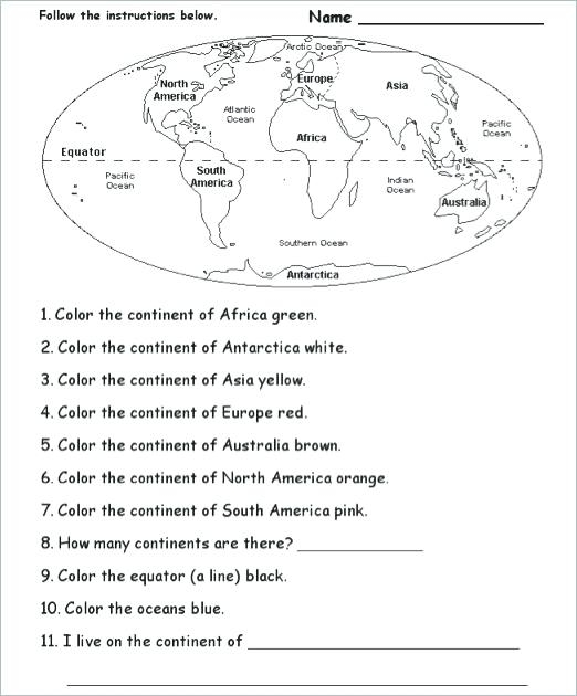 Continents Printable Worksheets