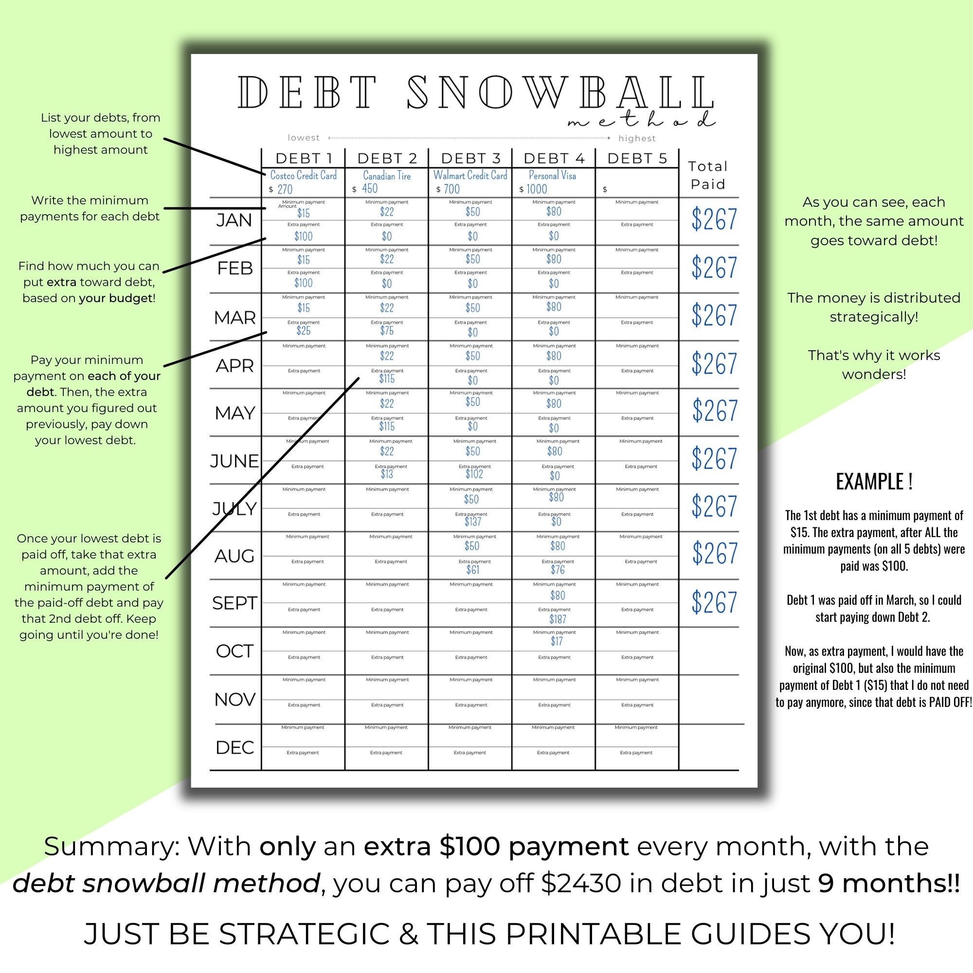 Editable Printable Debt Snowball Method Tracker Fillable Printout