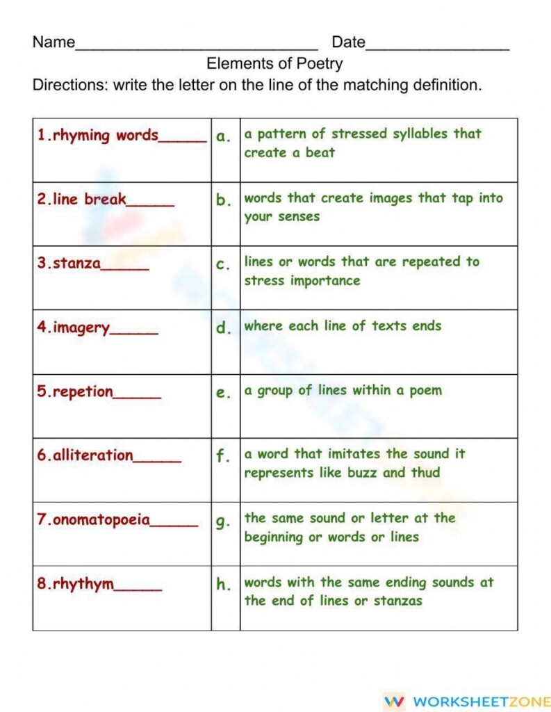 Elements Of Poetry Worksheet Worksheets Library