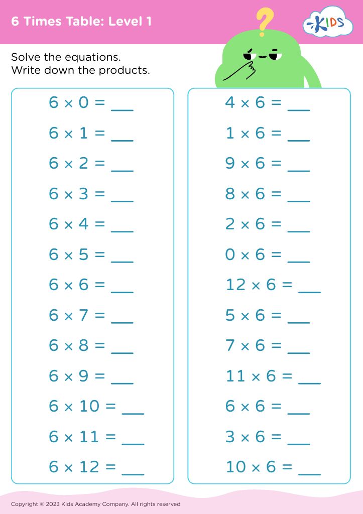 Free 6 Times Table Level 1 Worksheet For Kids Worksheets Library