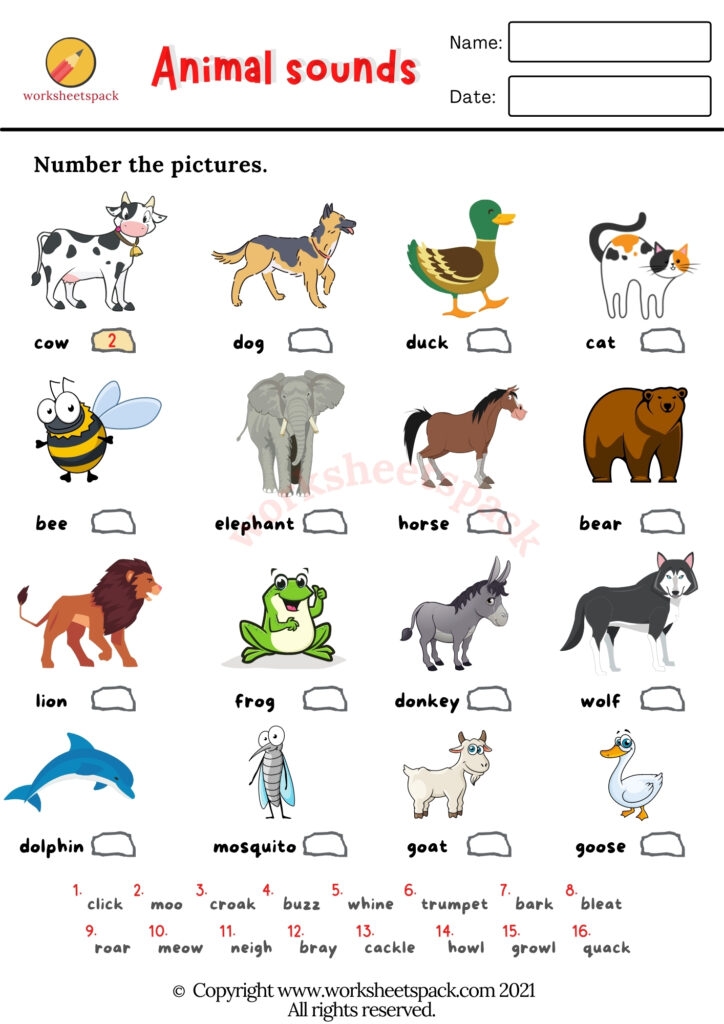 Free Animal Sounds Worksheets Worksheetspack