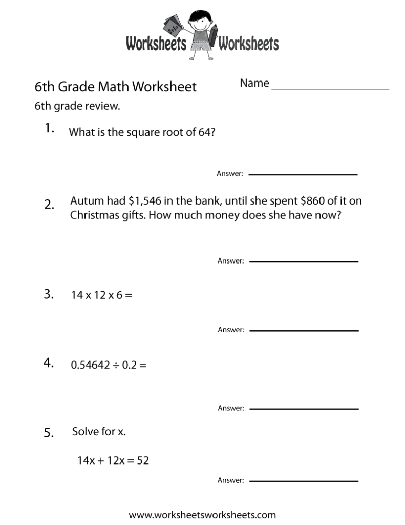 Free Printable 6th Grade Worksheets AlphabetWorksheetsFree
