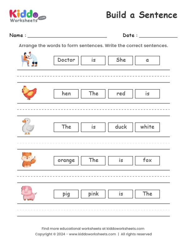 Free Printable Build A Sentence Worksheet Kiddoworksheets Sentence