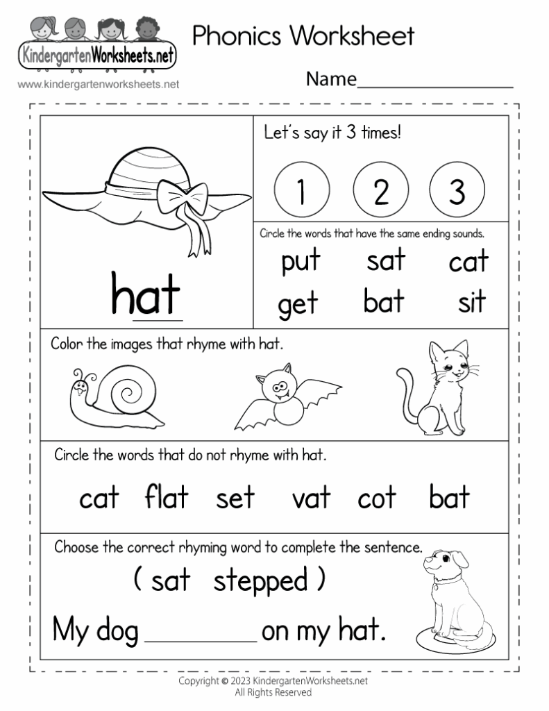 Free Printable Free Phonics Worksheet For Kindergarten
