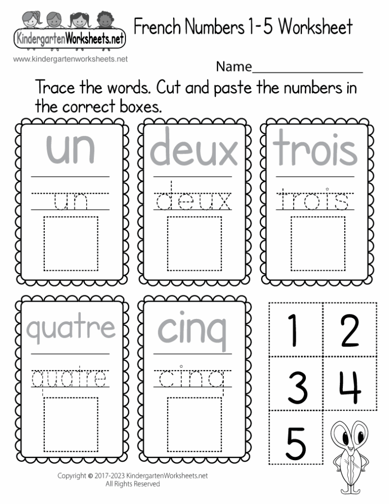 Free Printable French Numbers Worksheet For Kindergarten