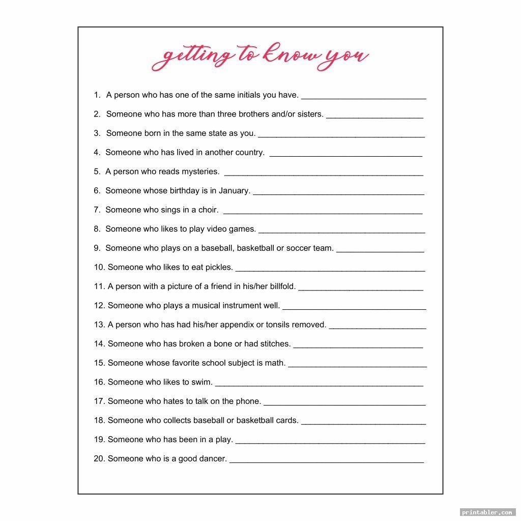 Free Printable Get To Know You Worksheets For Adults Printable Worksheets