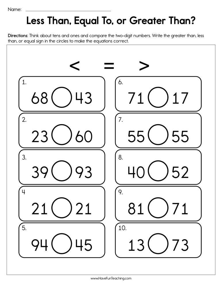 Free Printable Greater Than Less Than Worksheets Betty M Toney