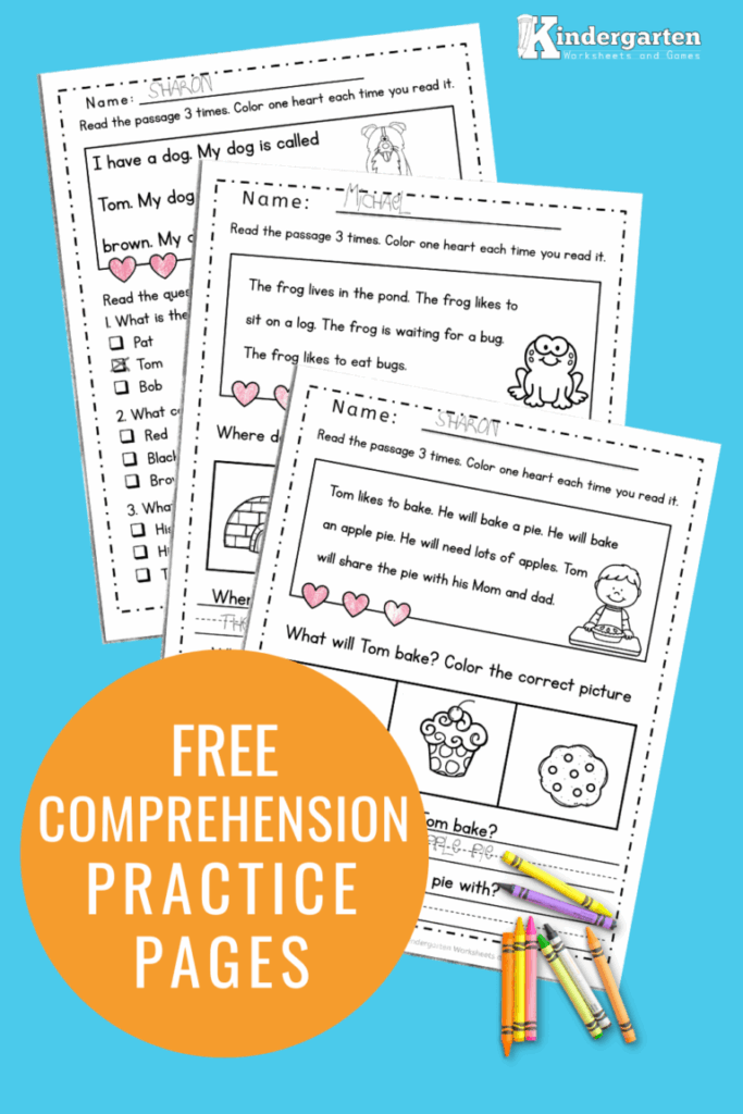 FREE Printable Kindergarten Reading Comprehension Worksheets 
