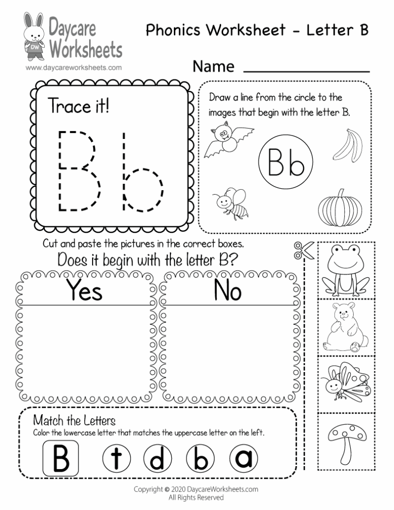 Free Printable Letter B Beginning Sounds Phonics Worksheet For Preschool