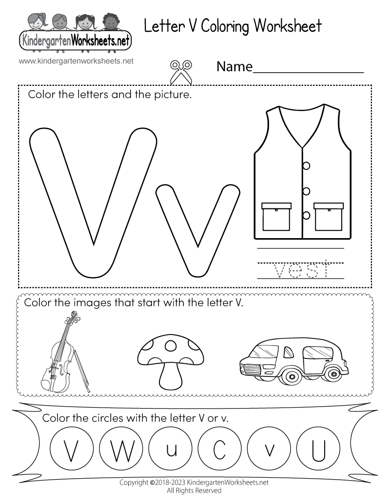 Free Printable Letter V Coloring Worksheet For Kindergarten