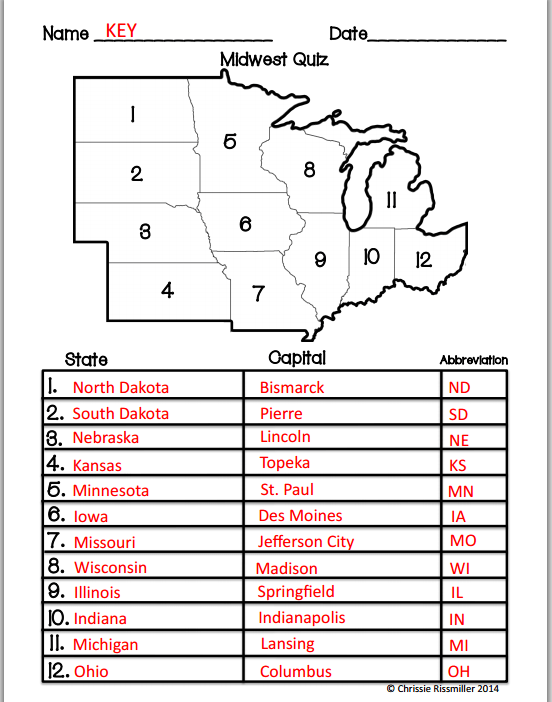 Free Printable Midwest States And Capitals Worksheet You Can Find Some 