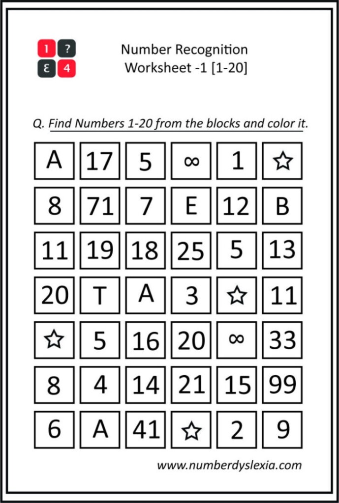 Free Printable Number Recognition Worksheets 1 20 PDF 