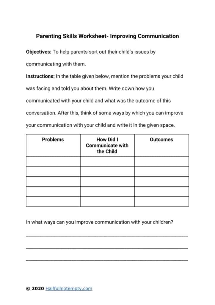 Free Printable Parenting Worksheets Printable Worksheets