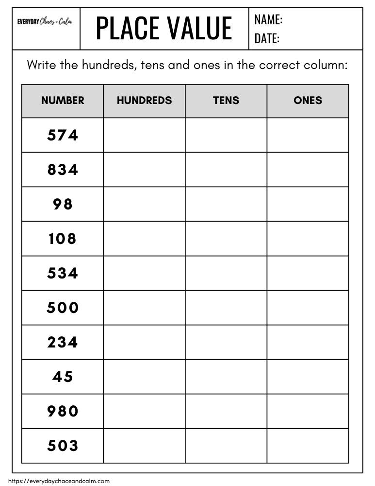 Free Printable Place Value Worksheets Worksheets Library