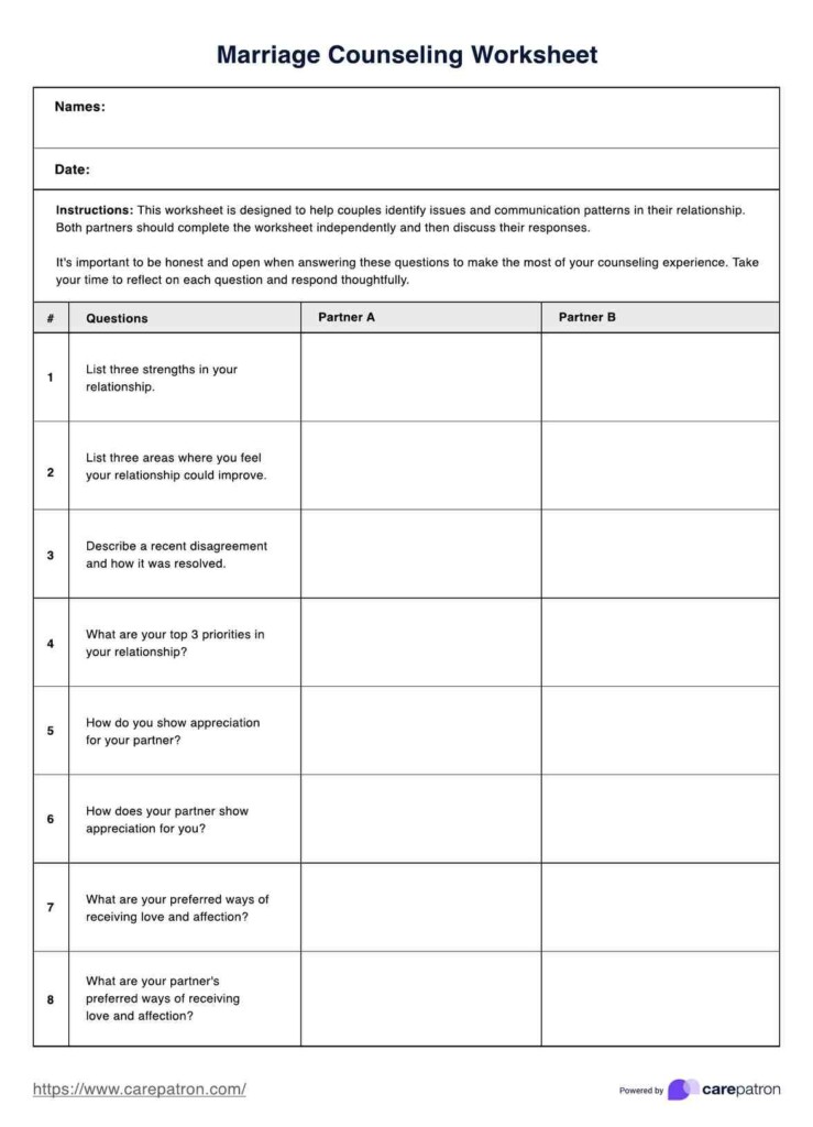 Free Printable Pre Marriage Counseling Worksheets FREE Printables