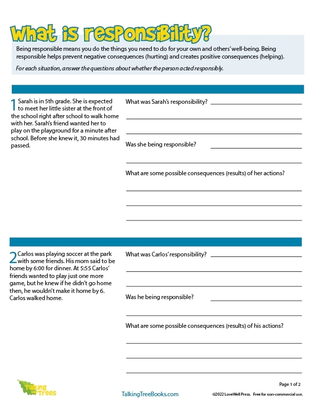 Free Printable Responsibility Worksheets Pdf Printable Word Searches 
