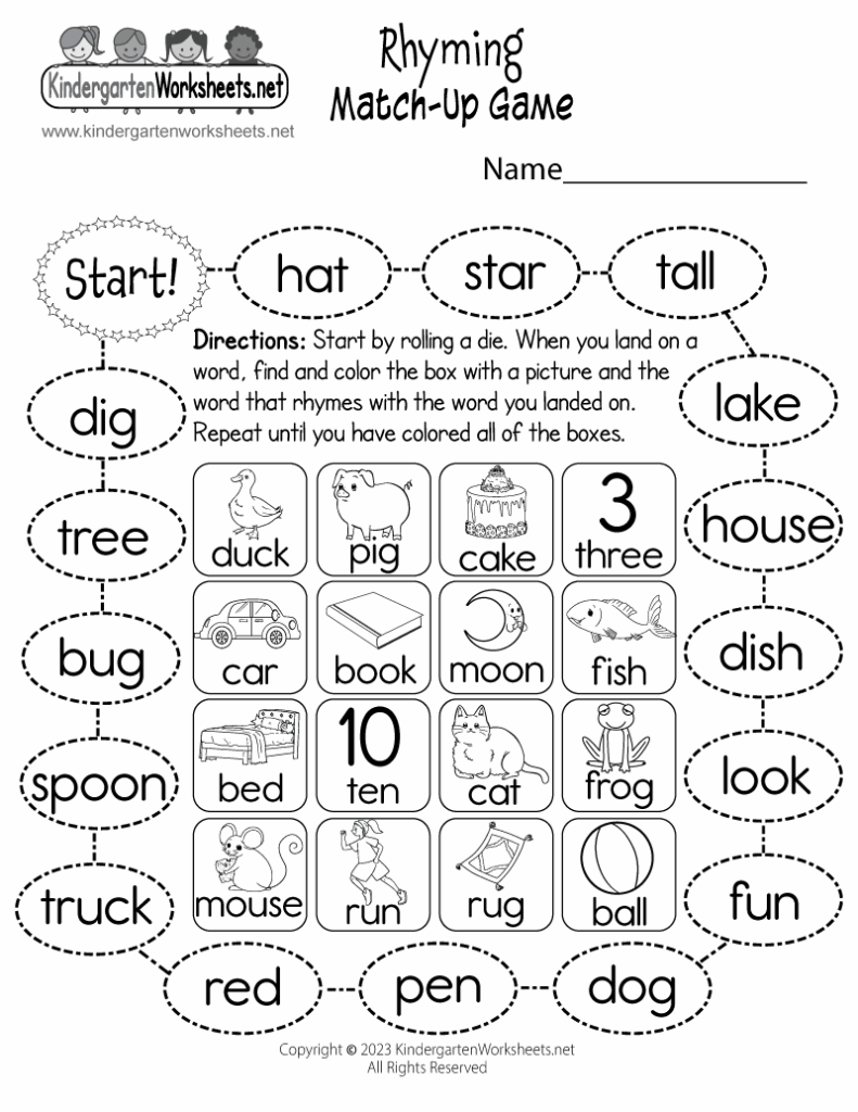 Free Printable Rhyming Match Up Game Worksheet Free Printable Rhyming Match Up Game Worksheet