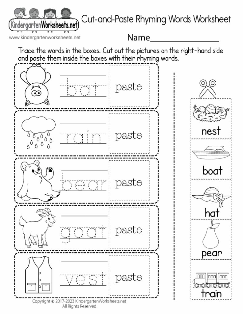 Free Printable Rhyming Words Worksheet For Kindergarten