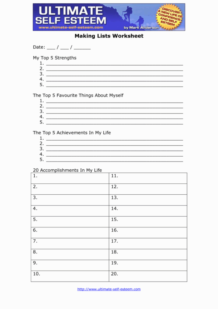 Free Printable Self Esteem Worksheets Ronald Worksheets