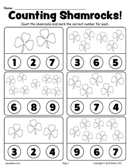 FREE Printable St Patrick 39 s Day Preschool Counting Worksheet Counting 