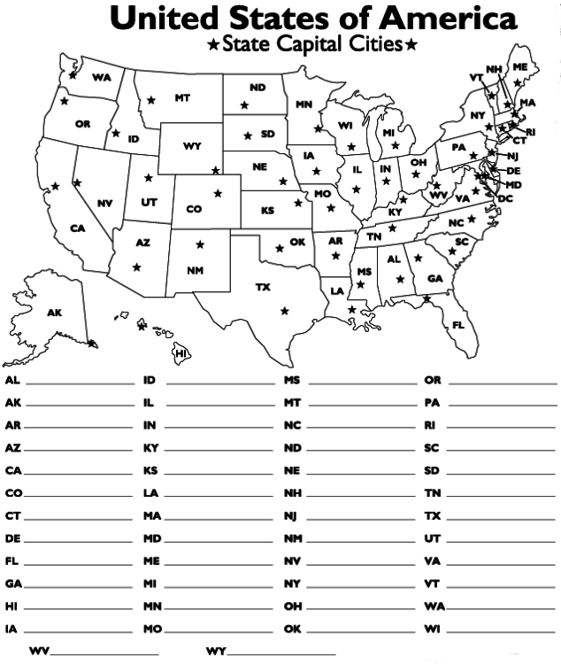 Free Printable State And Capital Worksheets Printable Sight Words List