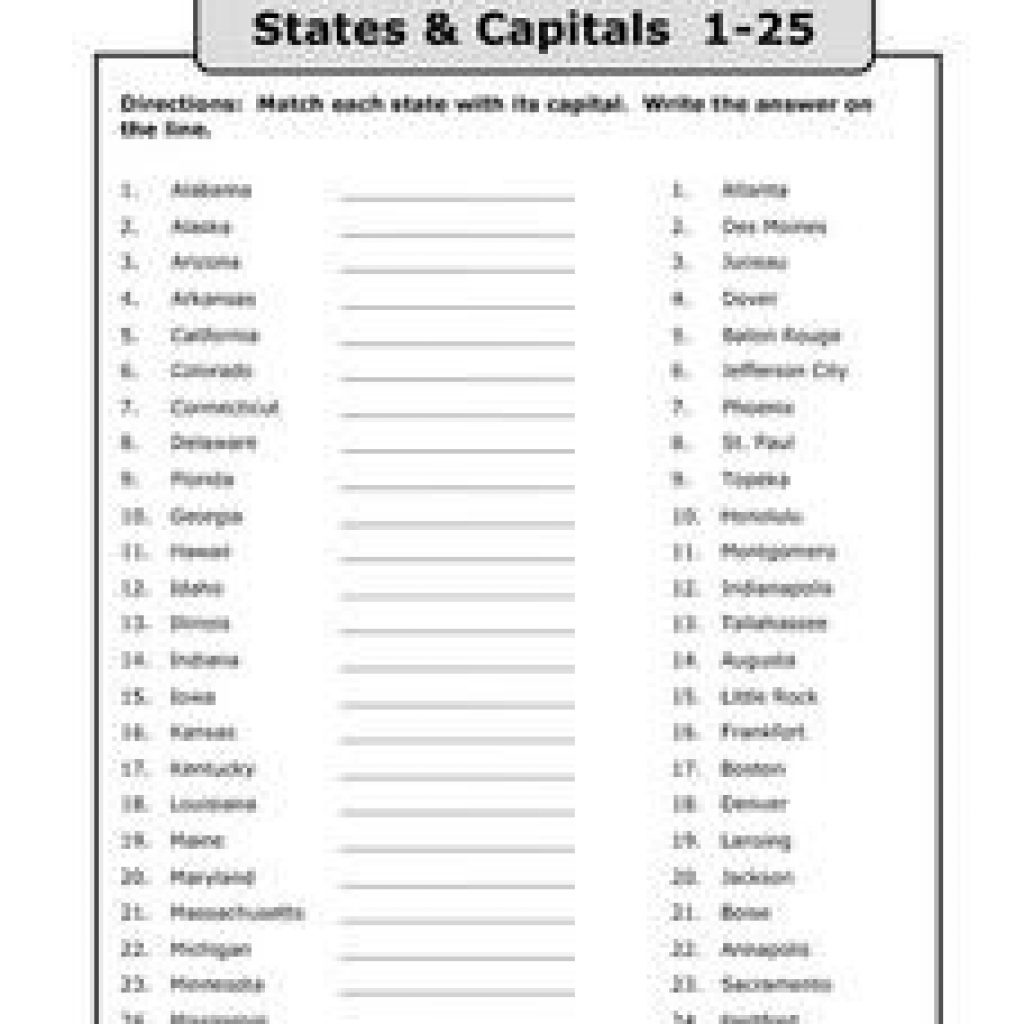 Free Printable State Capital Worksheets Printable Calendars AT A GLANCE