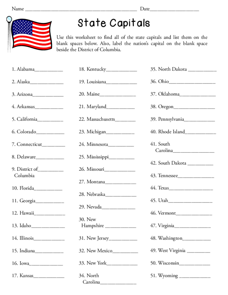 Free Printable States And Capitals Worksheets 159 Lyana Worksheets