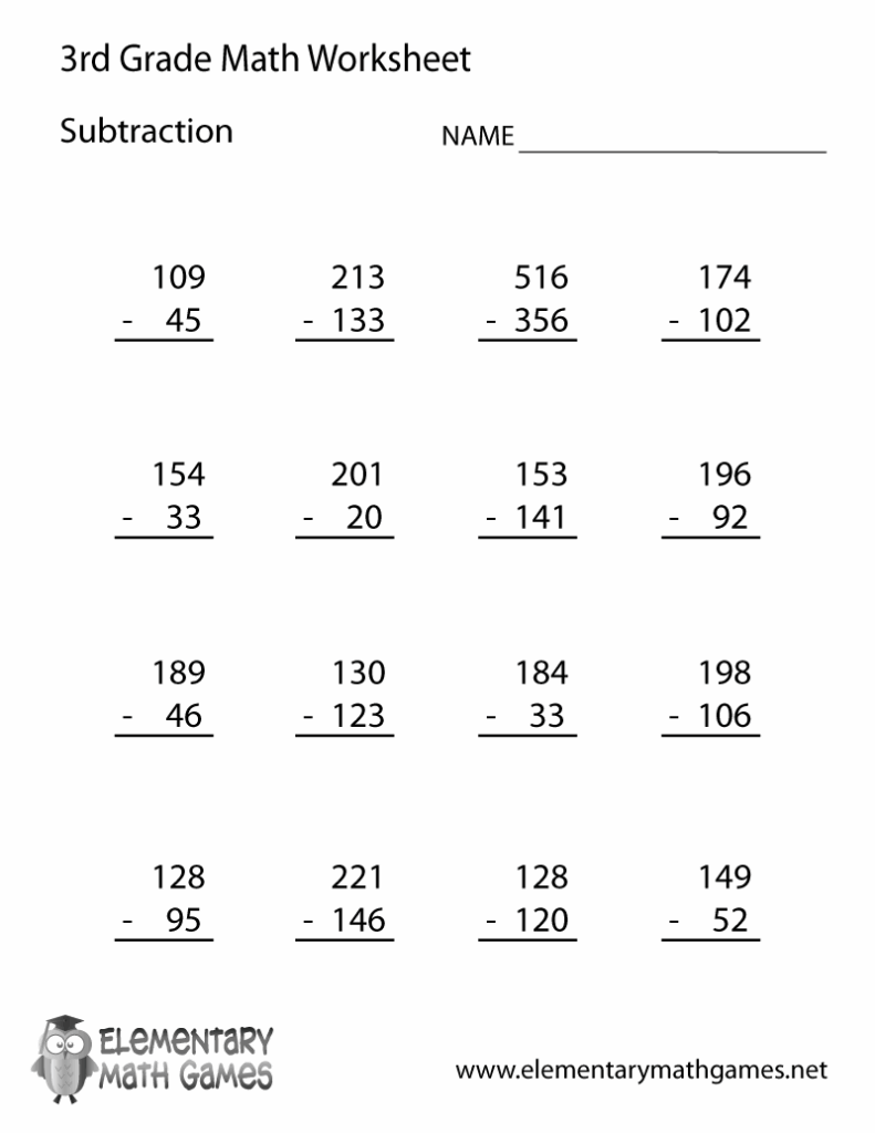 Free Printable Subtraction Worksheet For Third Grade Free Printable Subtraction Worksheet For Third Grade
