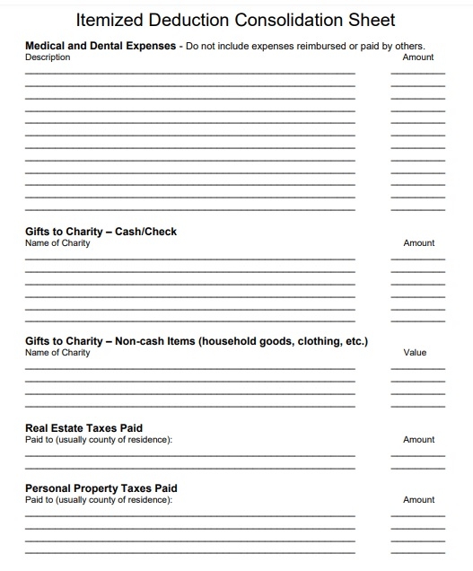 Free Printable Tax Deduction Worksheet Printable Word Searches